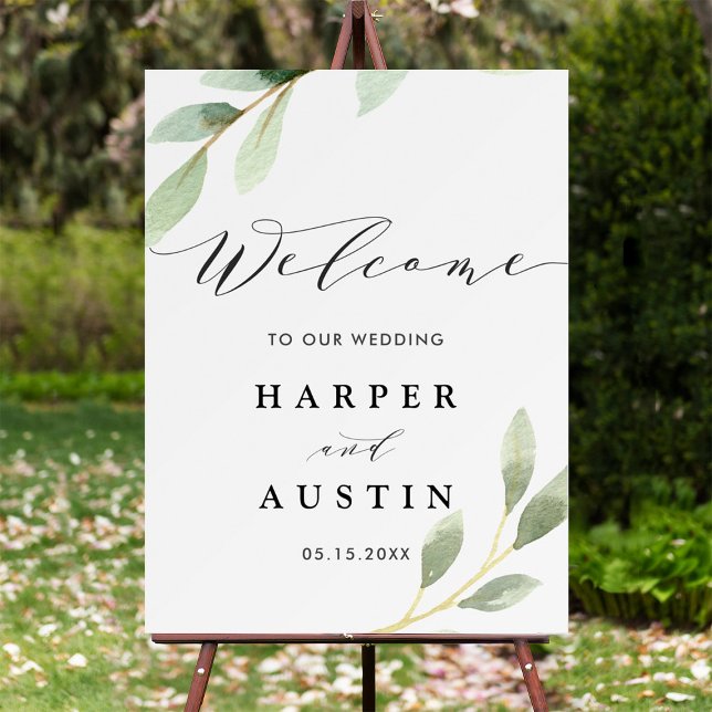 Poster de bienvenue du Mariage botanique du feuill (Créateur téléchargé)