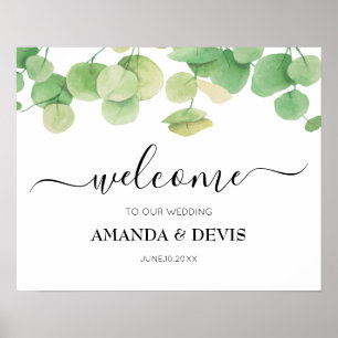Poster de bienvenue du Mariage de feuillage vert E
