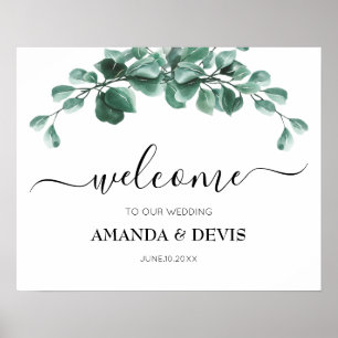 Poster de bienvenue du Mariage de feuillage vert E
