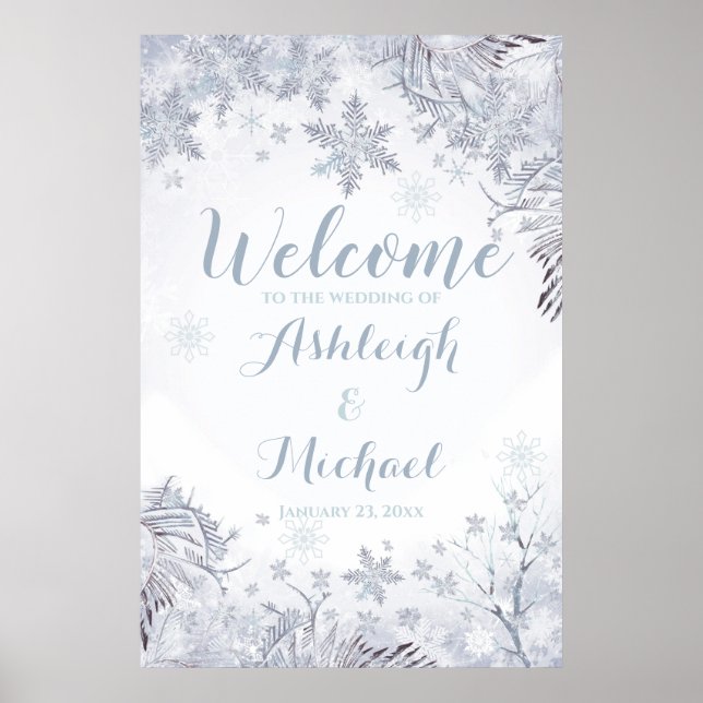 Poster de bienvenue du Mariage de Snowflakes givré (Devant)