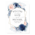 Poster de bienvenue du Mariage Floral Bleu et Dust