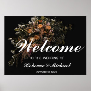 Poster de bienvenue du Mariage Floral vintage fonc
