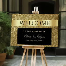 Poster de bienvenue du Mariage noir et or chic