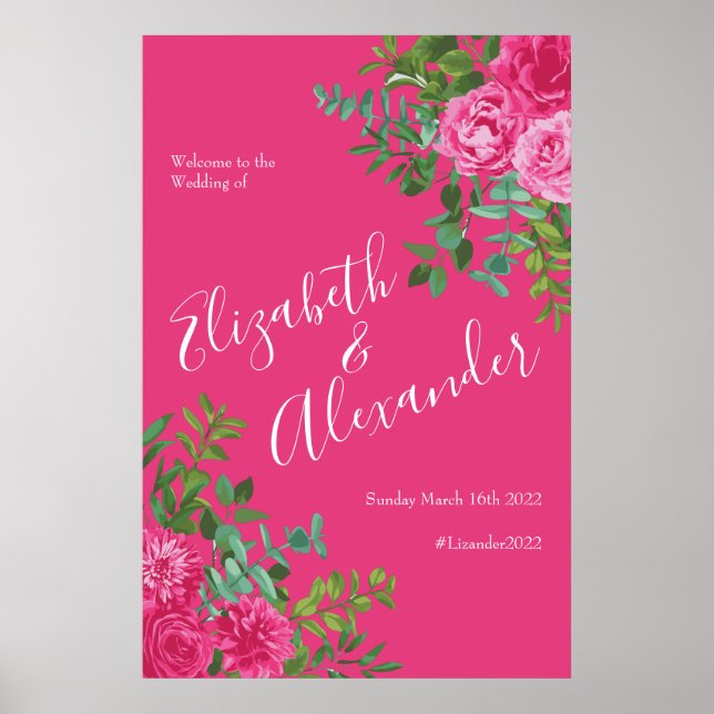 Poster de bienvenue du Mariage rose vif (Devant)