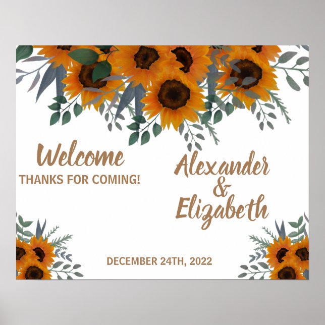Poster de bienvenue Mariage Sunflower Greenery (Devant)
