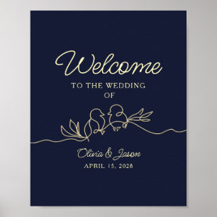 Poster de bienvenue pour Mariage simple bleu marin