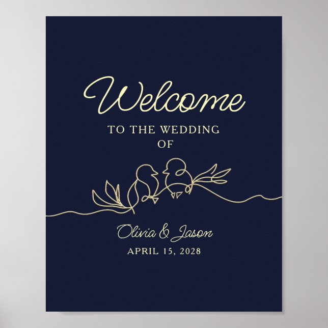 Poster de bienvenue pour Mariage simple bleu marin (Devant)