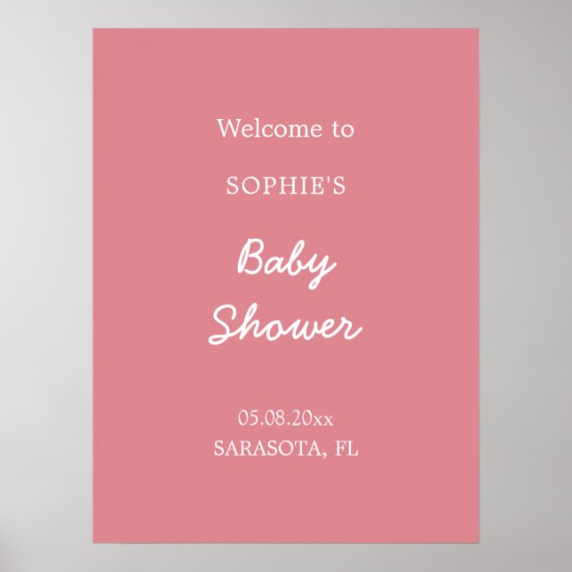 Poster de bienvenue sur le Baby shower rose (Devant)