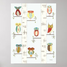 Poster de Birch Trees et Chouettes Modernes du mil