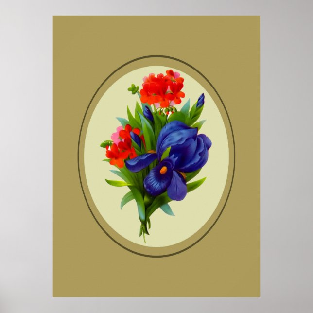 Poster de Bouquet vintage bleu Iris (Devant)