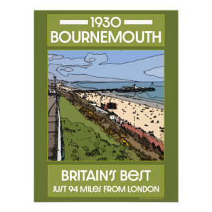 Poster de Bournemouth Vintage Retro Seaside Art