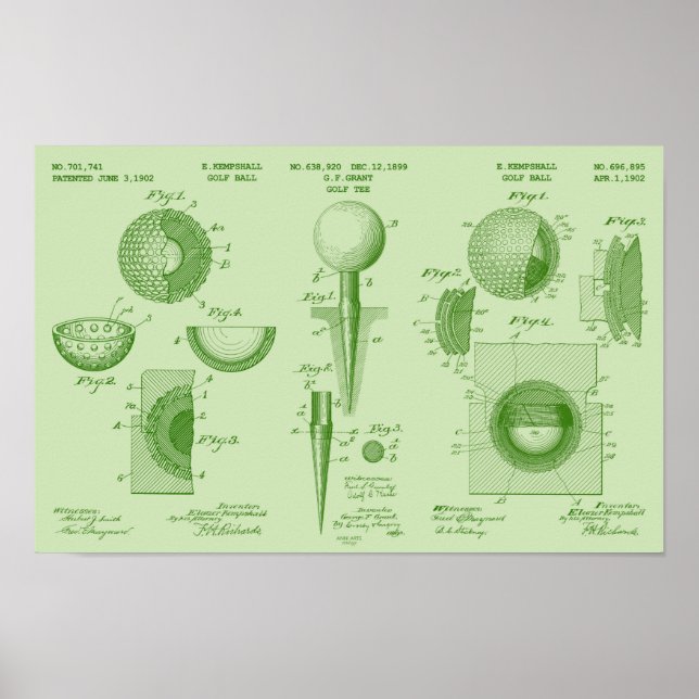 Poster de brevet de golf vintage 1 vert frais (Devant)