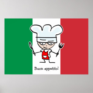 Poster de Buon Appetito avec dessin animé sur le d