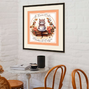 Poster de café Chats Livres & Café