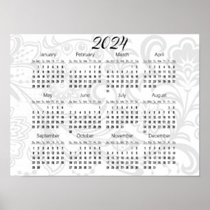 Poster de calendrier 2024 à motif floral élégant