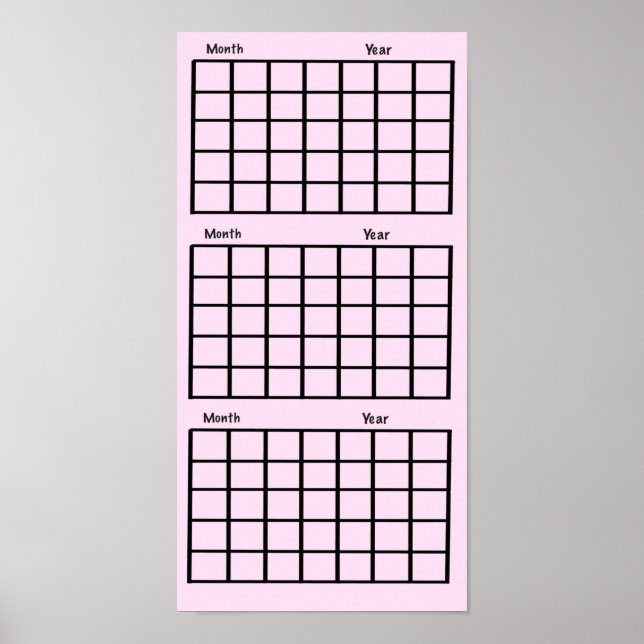 Poster de calendrier rose 3 mois (Devant)