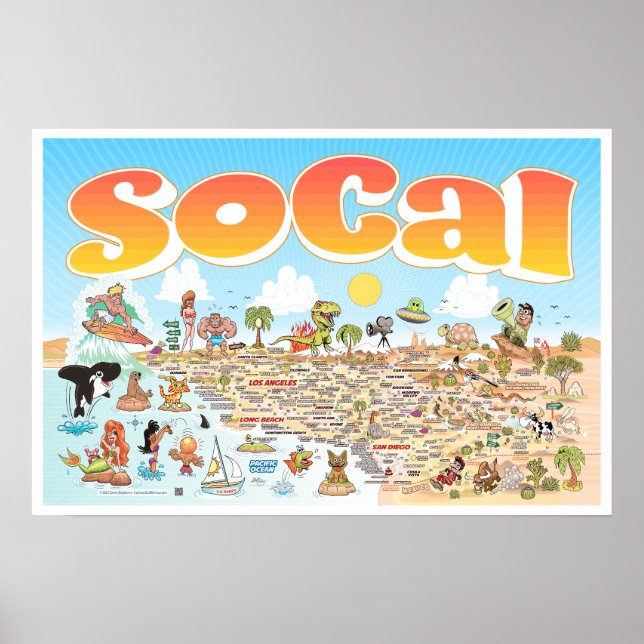 Poster de carte 24X16 Southern California Cartoon  (Devant)