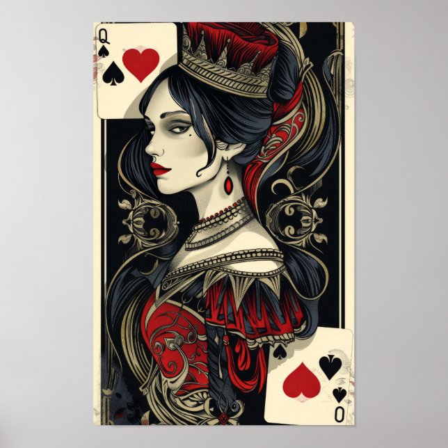 Poster de carte de jeu de la Reine des Coeurs vint (Devant)