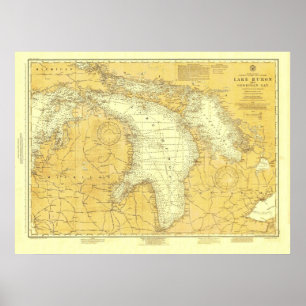 Poster de cartes marines historiques du lac Huron 
