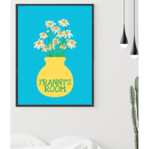 Poster de chambre bleu Vase Fleur Personnalisé
