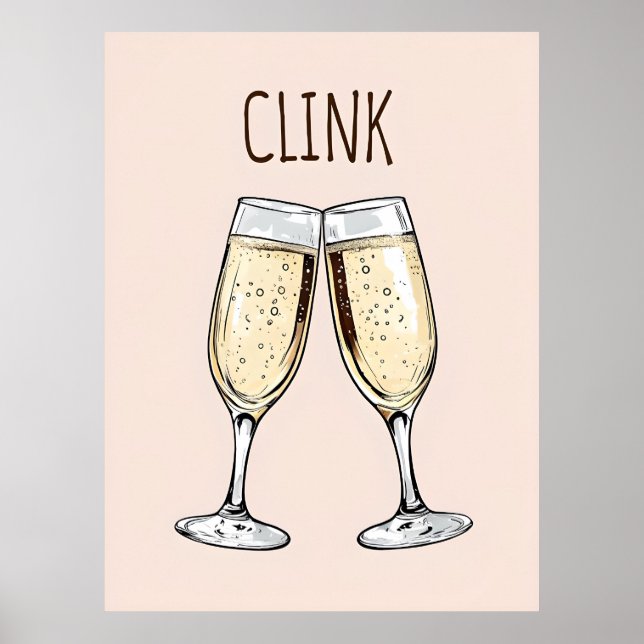 Poster de champagne Clink - Art de fête minimalist (Devant)