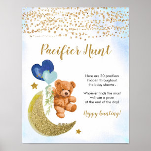 Poster de chasse au Baby shower bleu blanc