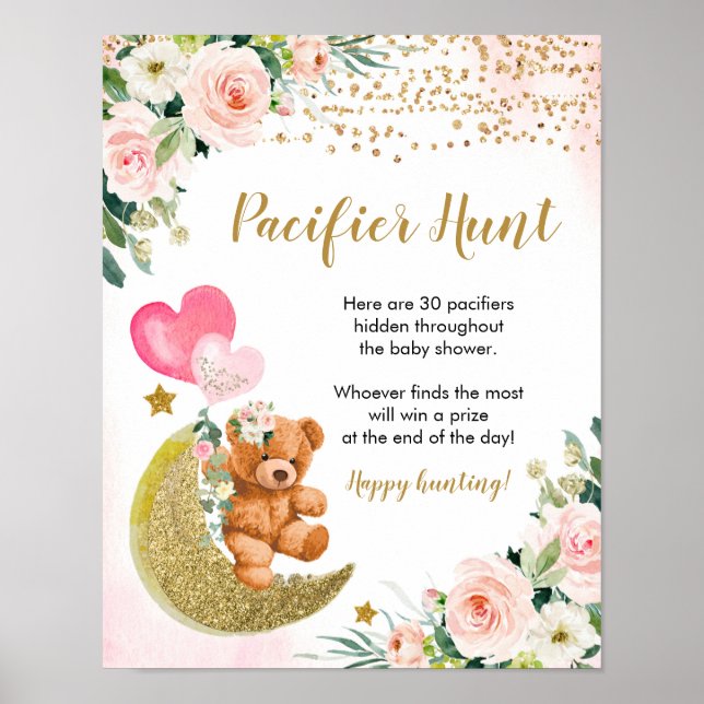 Poster de chasse au Baby shower rose (Devant)