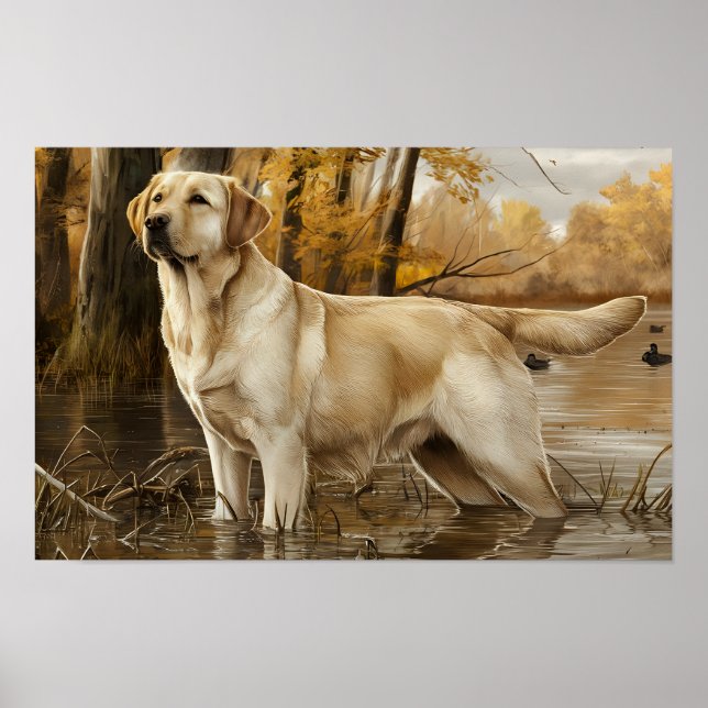 Poster de chasse du Labrador jaune, chasseurs de c (Devant)