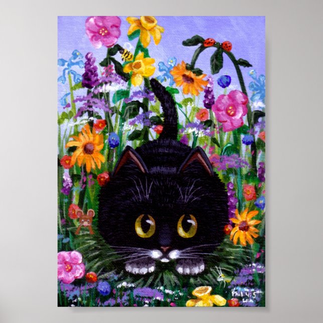 Poster de chat amusant Fleurs florales Créationart (Devant)