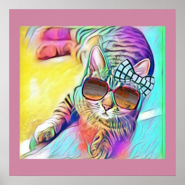 Poster de chat coloré (Devant)