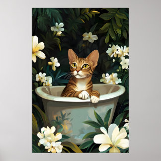 Poster de chat drôle Oriental Shorthair dans la ba