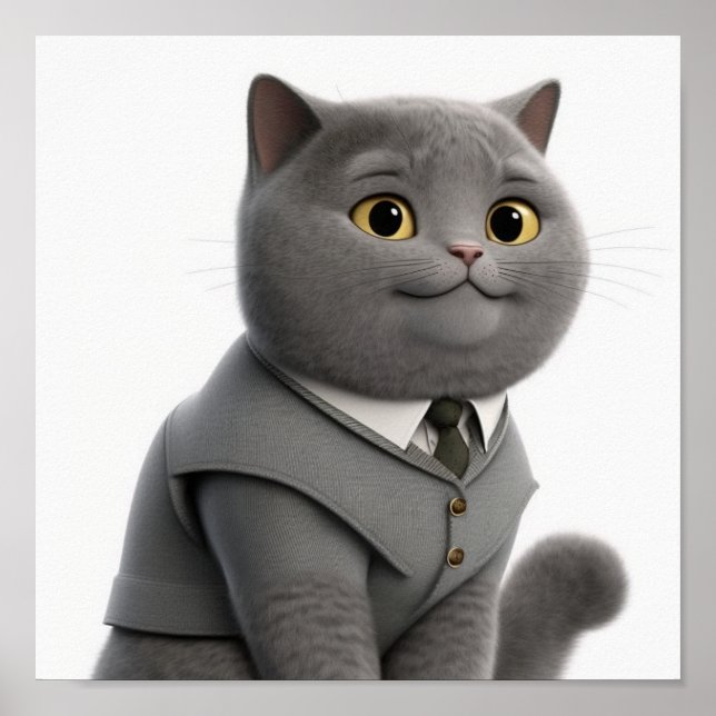 Poster de chat gris adorable pour Amoureux de les  (Devant)