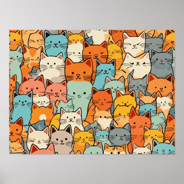 Poster de chats Cute Kawaii Motif sans joint (Devant)