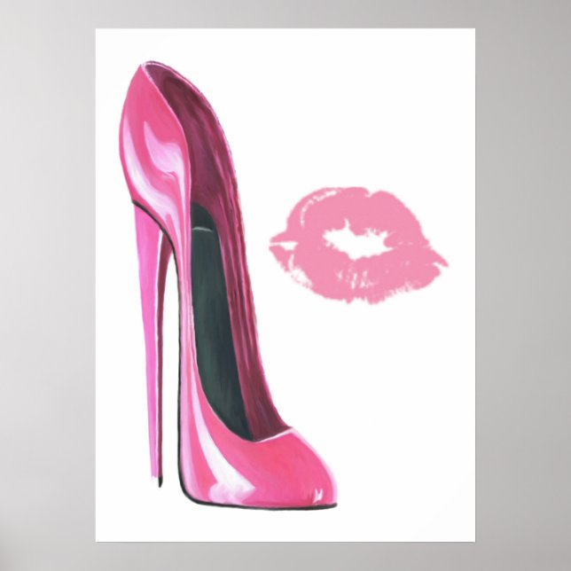 Poster de chaussures et de baiser rose Stiletto (Devant)