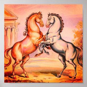 Poster de Cheval Romantique Peinture à l'Eau vinta