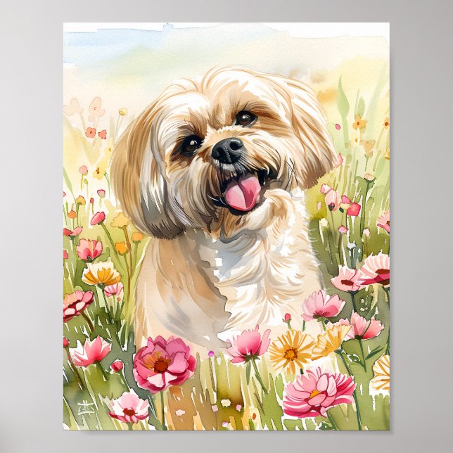 Poster de chien d'aquarelle Lhasa Apso Imprimer mu (Devant)