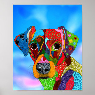 Poster de chien de race mixte mignonne et colorée 