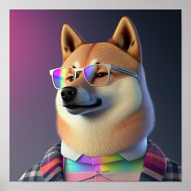 Poster de Chien Shiba Inu Hipster (Devant)