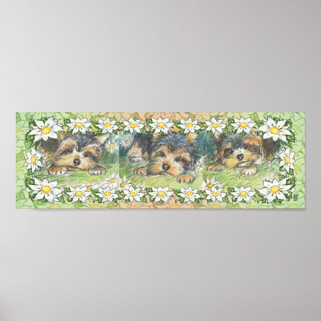 Poster de Chiens de Fête Yorkie Puppies Imprimer (Devant)