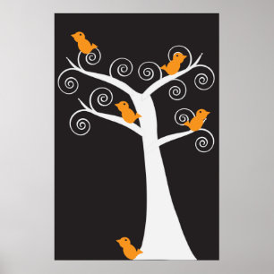 Poster de cinq oranges dans un arbre
