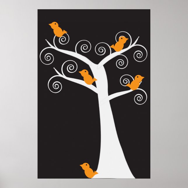 Poster de cinq oranges dans un arbre (Devant)