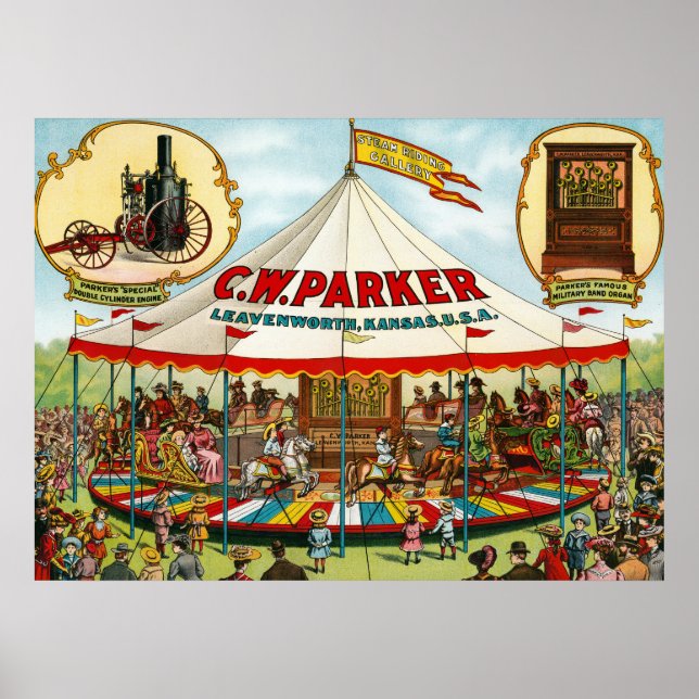 Poster de cirque vintage. C.W. Parker. (Devant)