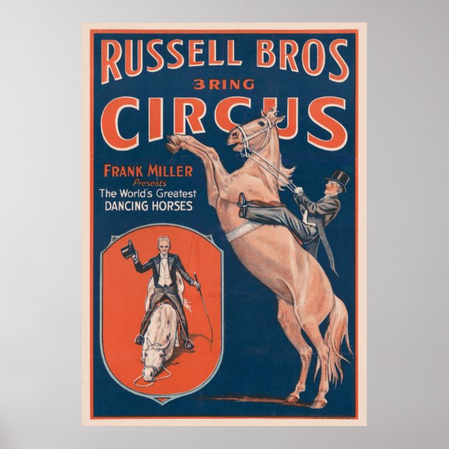 Poster de cirque vintage Russell Brothers. (Devant)