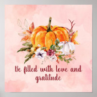 Poster De Citation De Gratitude citrouille Et Fleu