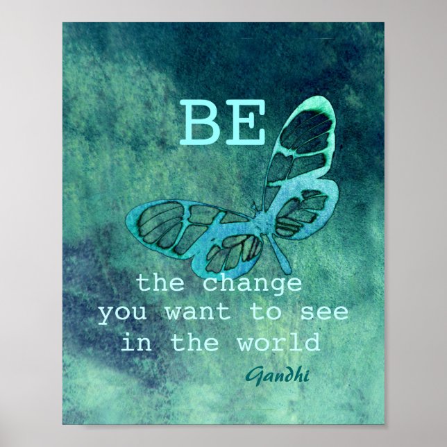poster de citation Gandhi inspiré papillon turquoi (Devant)
