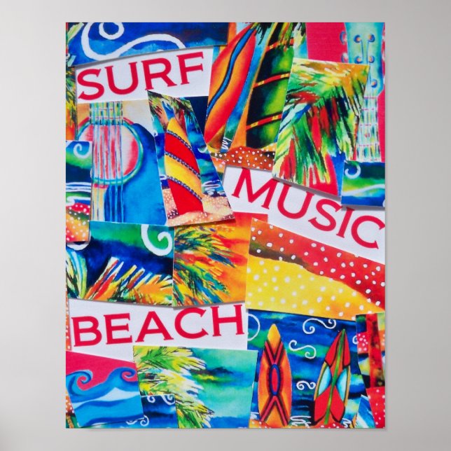 Poster de collage de plage et de Surf (Devant)