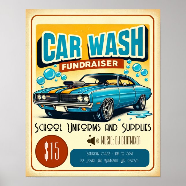 Poster de collecte de fonds Retro Blue Muscle (Devant)