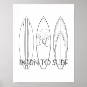 Poster De Coloration Adulte Né Au Surf