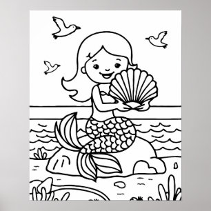 Poster de coloration de sirène pour enfants mignon