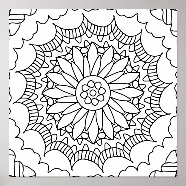 Poster de coloration Mandala tournesol (Devant)